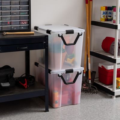 USA 106qt WEATHERPRO Wheeled Plastic Storage Bin with Seal Latching Lid and 6Buckles, Pull Handle 2Pk