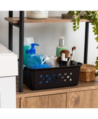 USA Small Plastic Storage Basket, 12-Pack, Shelf Basket Organizer for Pantries Kitchens Cabinets Bedrooms, Black