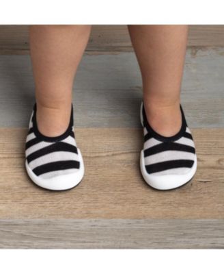 Infant Boy Girl First Walk Sock Shoes Flat Black Stripe