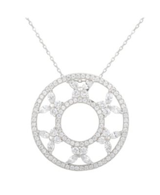 Sterling Silver Cubic Zirconia Butterfly Accent Circle Pendant Necklace