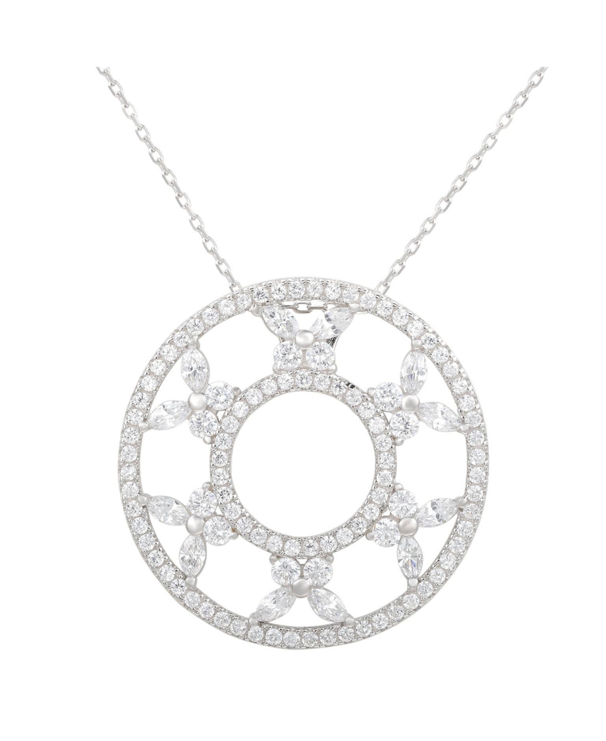 Suzy Levian New York Suzy Levian Sterling Silver Cubic Zirconia Butterfly Accent Circle Pendant Necklace