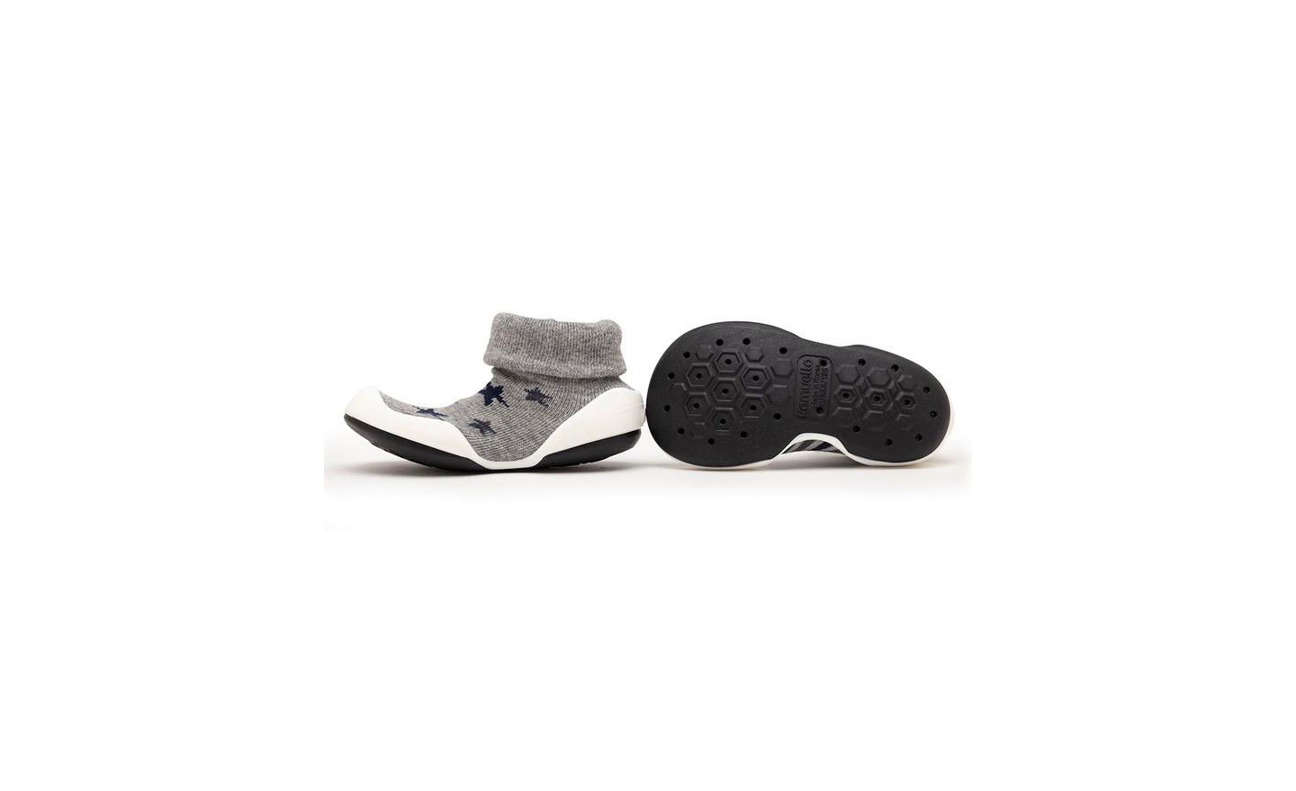 Обувь Komuello Infant Girl Boy First Walk Sock Shoes Stars & Stripes - Grey, цвет: Тёмный серый — фото 2