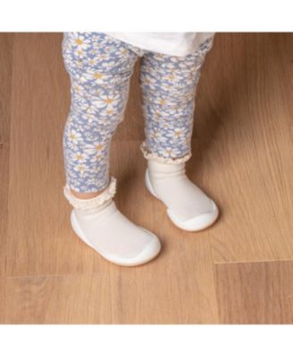 Infant Girl Breathable Washable Non-Slip Sock Shoes Lace trim - Off White