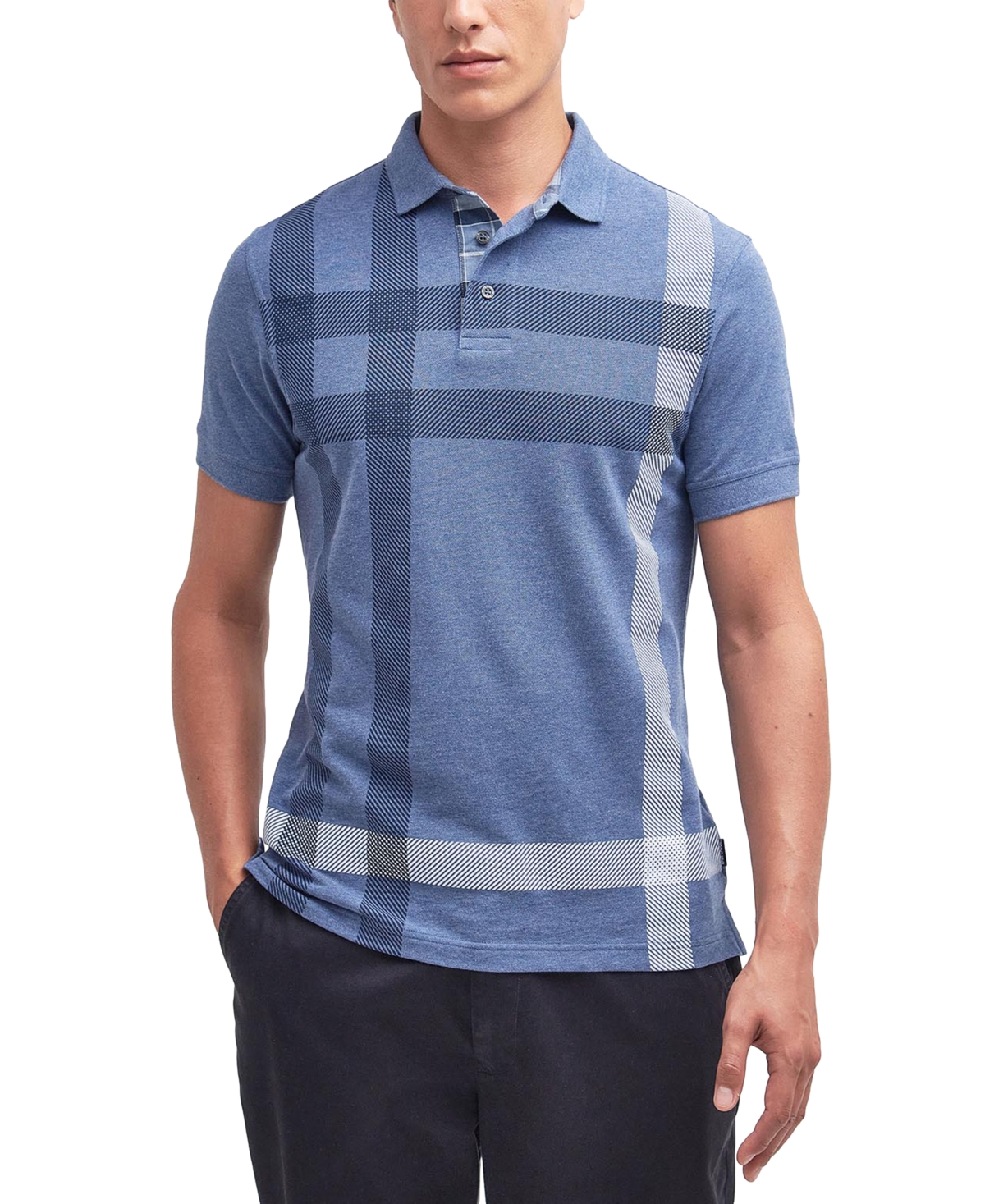 Barbour Blue Check Pattern Polo In Chambray