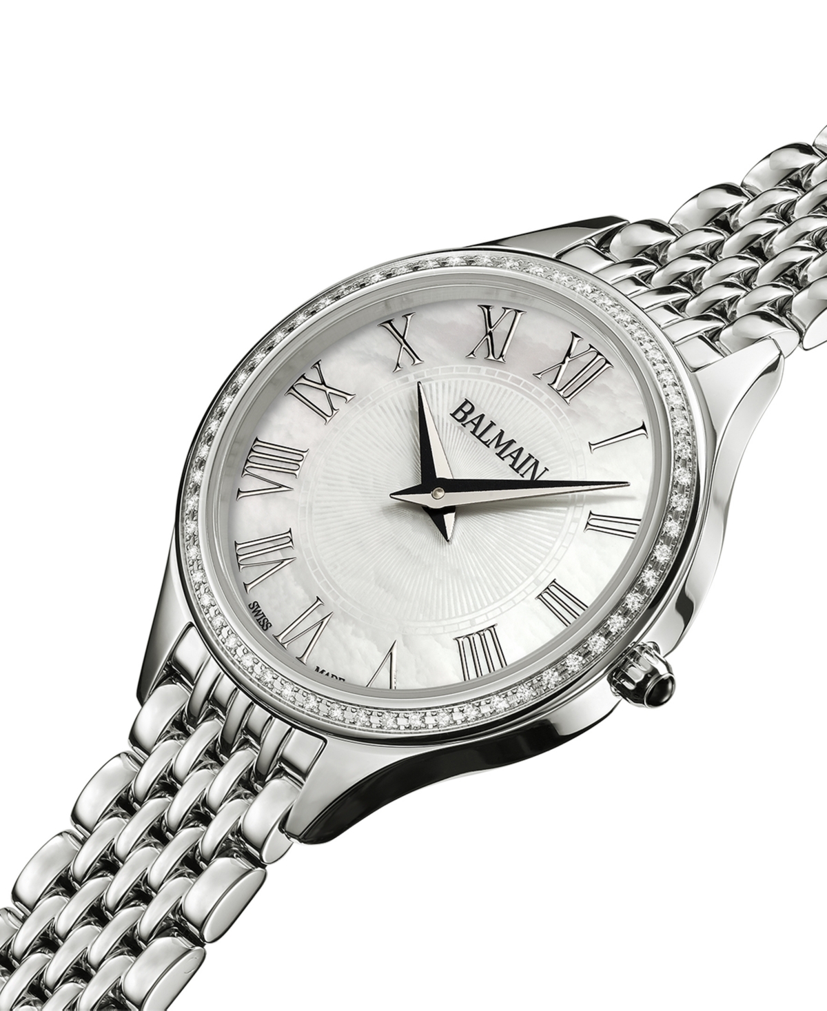 Shop Balmain Women's Swiss  De  Diamond (1/4 Ct. T.w.) Stainless Steel Bracelet Watch 29mm In Silver