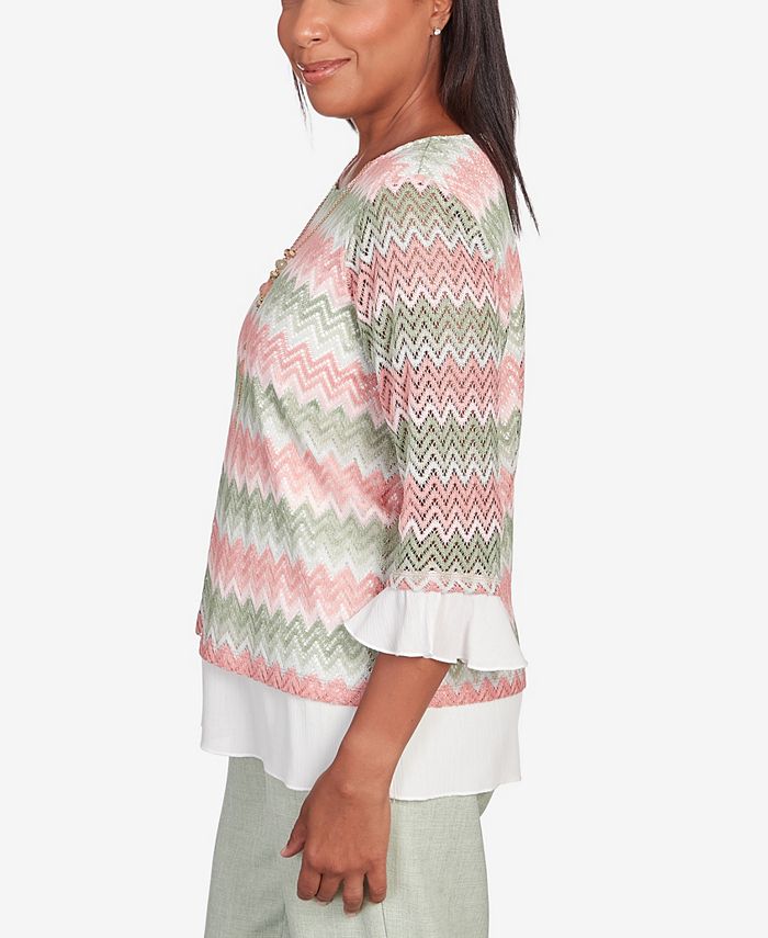 Alfred Dunner Womens Plus Cuffed 3/4 Sleeve Button-Down Shirt