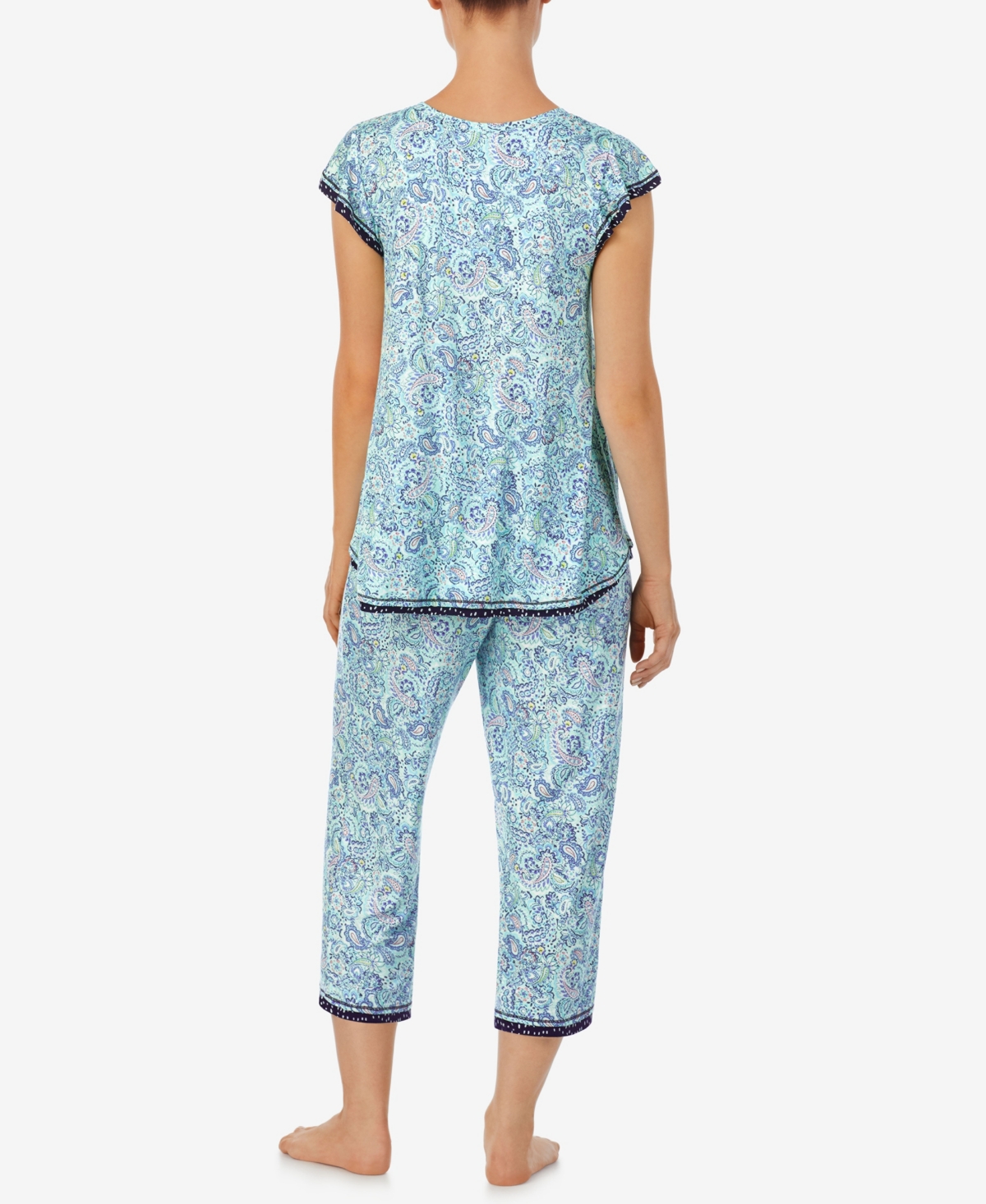 Ellen Tracy Women's Ruffle Sleeve Top and Crop Pants 2-Pc. Pajama Set