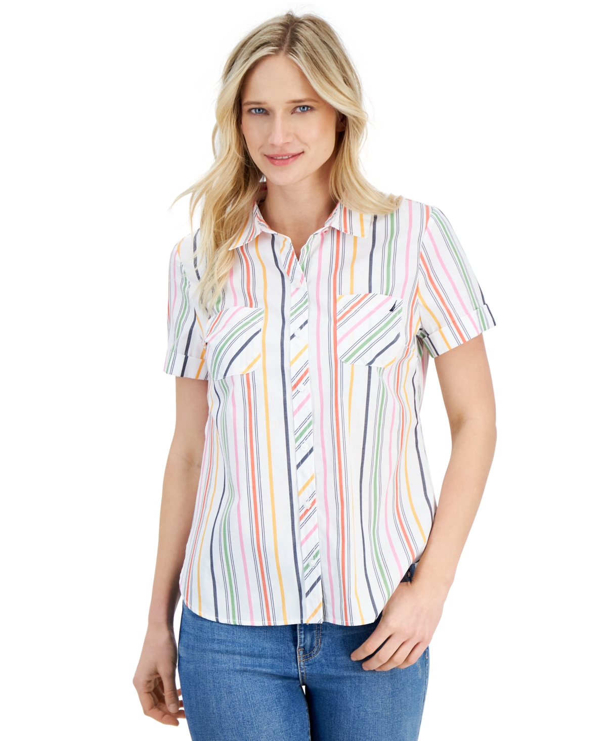 Women's Getaway Striped Button-Down Camp Shirt - White