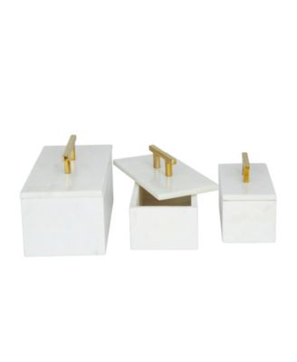 Real Marble Box with Gold-Tone Handle Set of 3 - 12", 10", 8" W