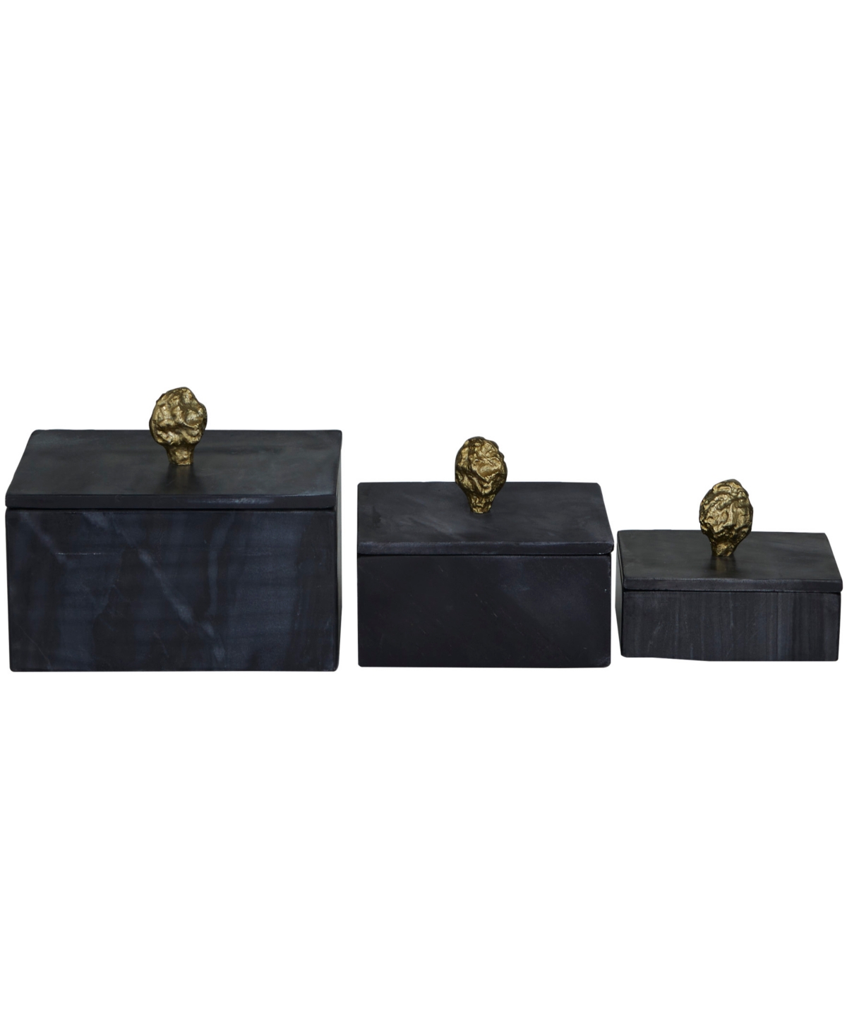 Rosemary Lane Real Marble Box With Gold-tone Finial Set Of 3 In Black