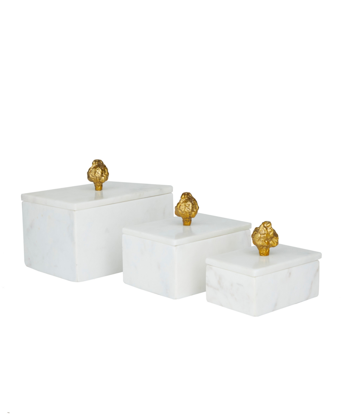 Rosemary Lane Real Marble Box With Gold-tone Finial Set Of 3 In White