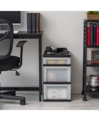 USA Craft Plastic Organizers and Storage, Storage Drawers for Classroom Supplies, Storage Organizer for Art Supplies, Drawer Top Organizer for Small Parts, 3 Drawer, Black/Pearl