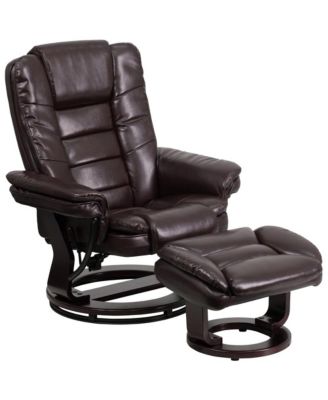 Multi-Position Recliner Ottoman Set Eucalyptus Wood Stitched Upholstery Swivel Base