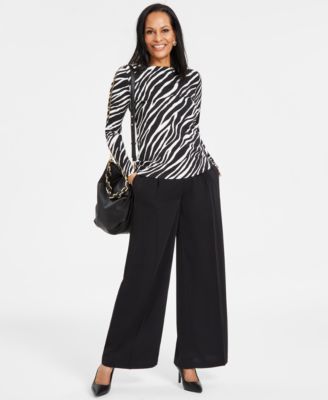 Womens Zip Trim Long Sleeve Top Pleated Wide Leg Trousers Louiey Hobo Bag Created For Macys
