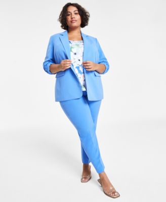 Bar Iii Plus Size One Button Blazer Floral Camisole Straight Leg Pants Created For Macys In Delft Blue