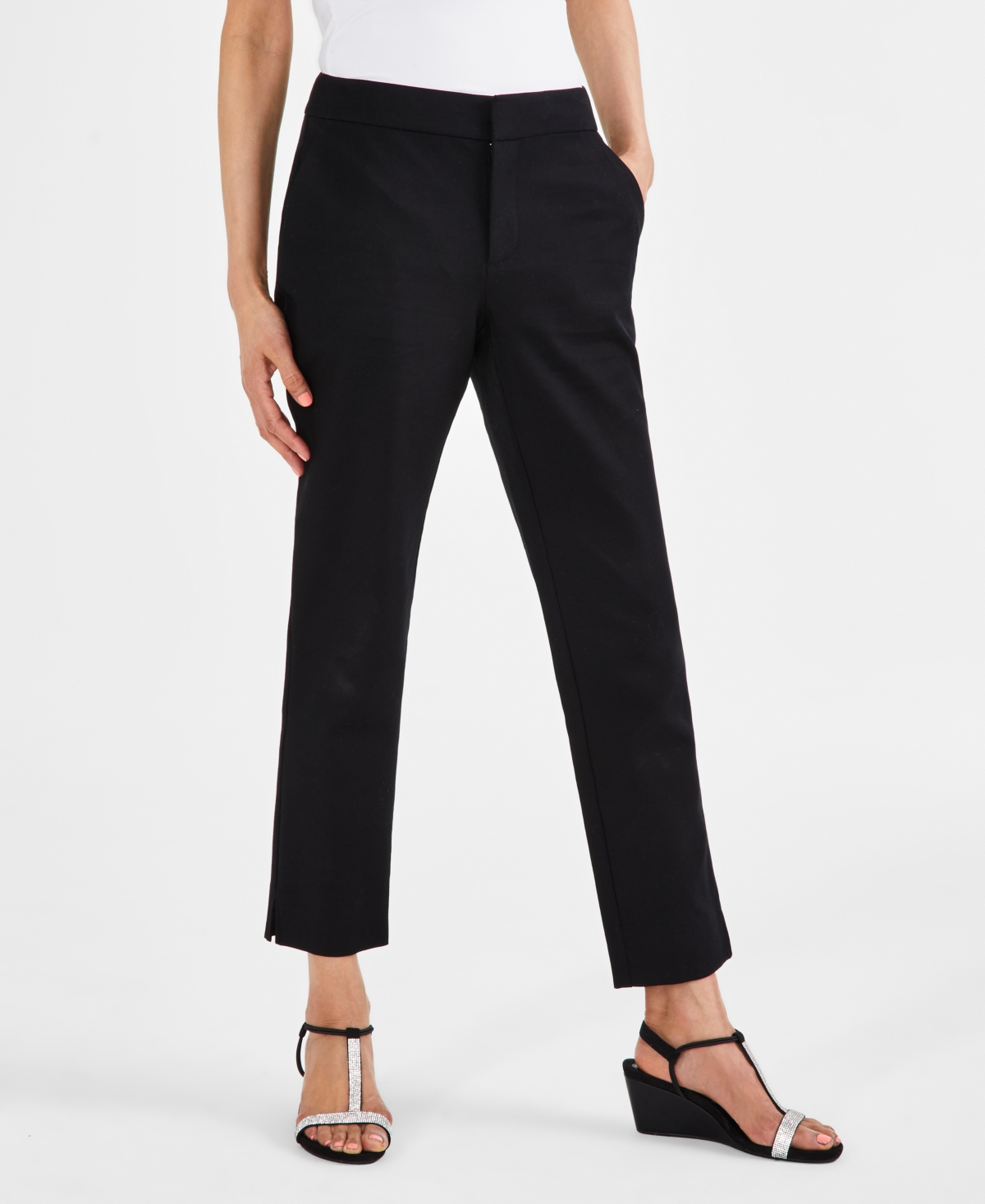 Shop Style & Co Women's Mid Rise Straight-leg Pants, Created For Macy's In Deep Black