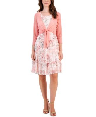 Connected - Women's Chiffon Sheath Dress & Front-Tie Cardigan