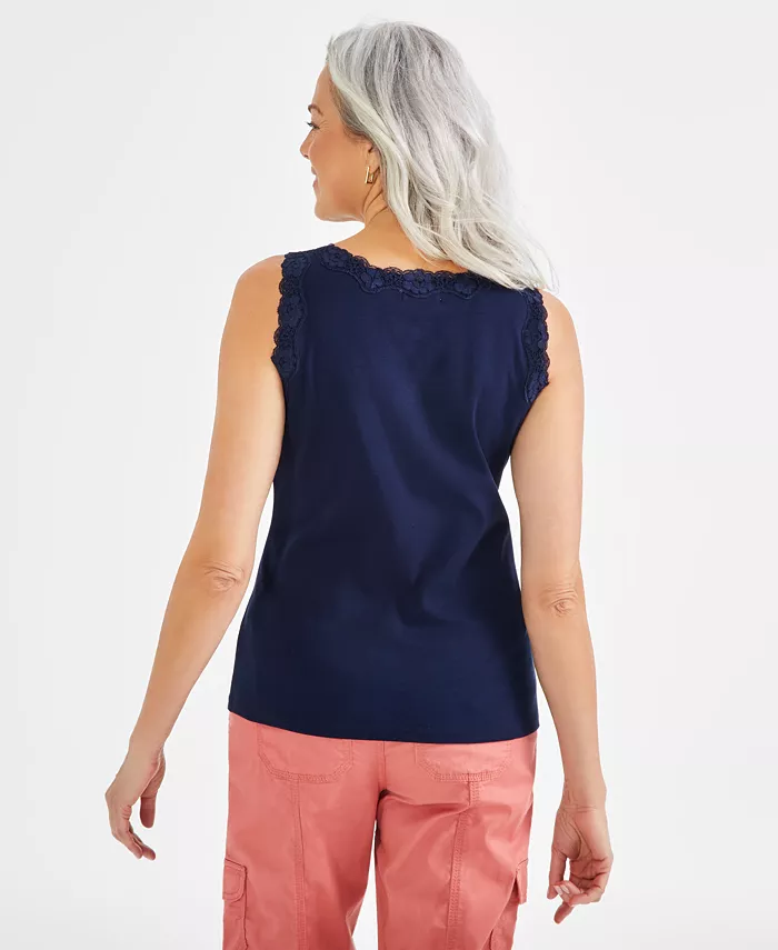 Women's Lace-Trim Cotton Tank Top - thumbnail 6
