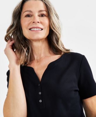 Petite Cotton Henley Short-Sleeve T-Shirt, Exclusively at Macy's