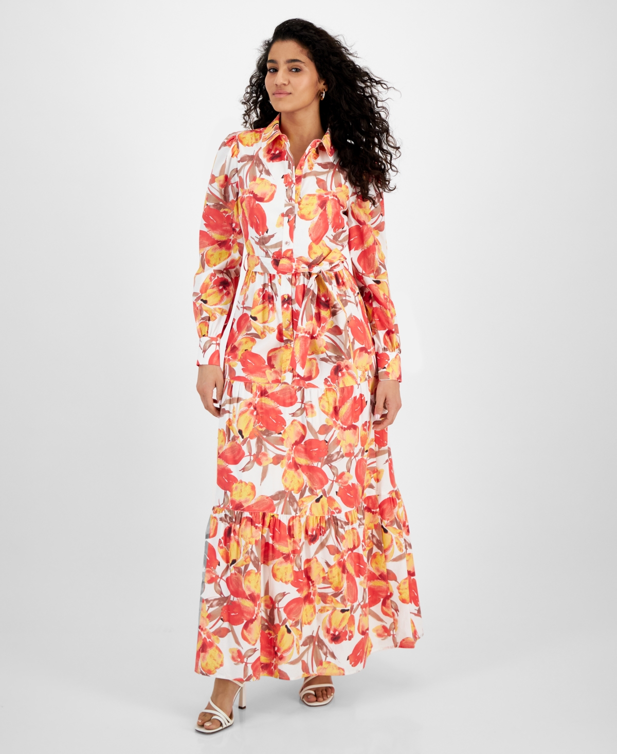 Women's Pru Floral Maxi Shirt Dress - Coral Blossom