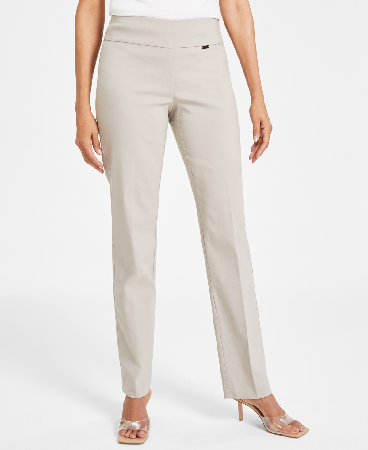 Inc International Concepts Women's Tummy-control Pull-on Straight-leg Pants, Created For Macy's In Summer Straw