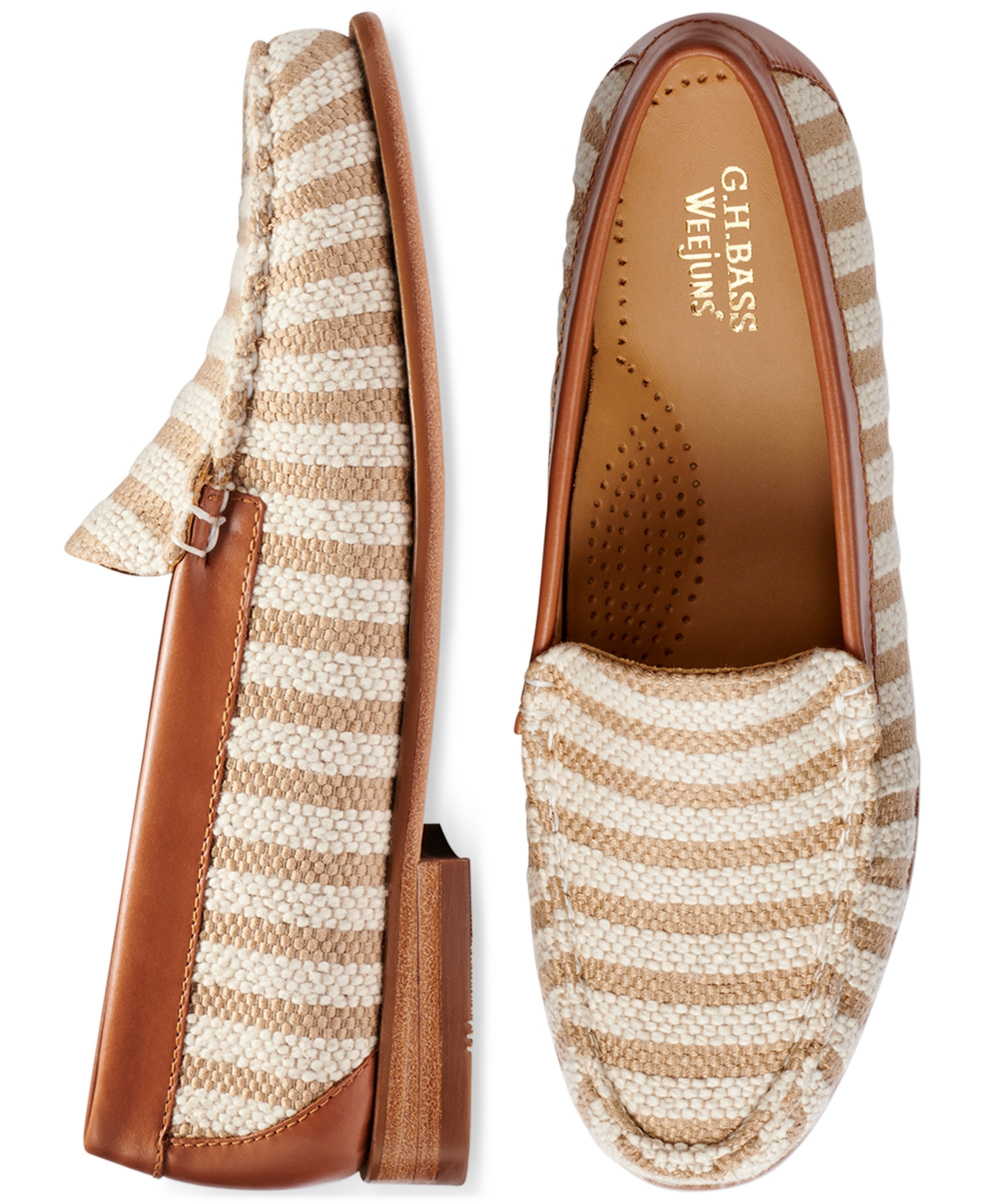 Shop Gh Bass Women's Weejuns Venetian Striped Fabric Loafers In Tan Multi