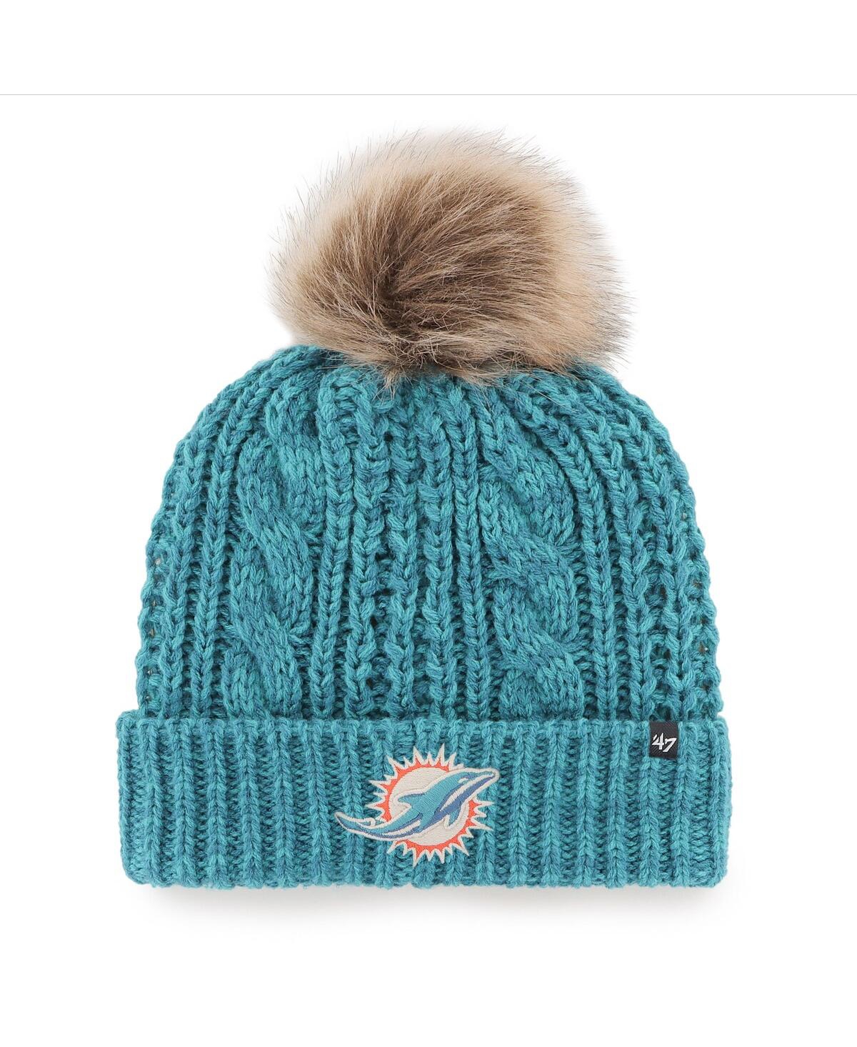 47 BRAND WOMEN'S '47 BRAND AQUA MIAMI DOLPHINS LOGO MEEKO CUFFED KNIT HAT WITH POM 