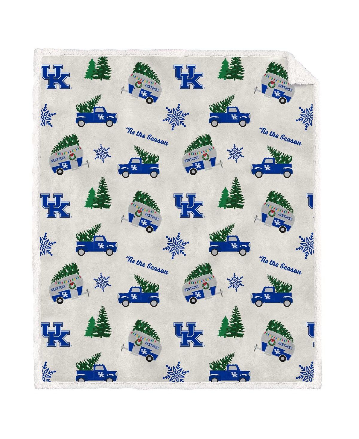 Pegasus Home Fashions Kentucky Wildcats Holiday Truck Repeat 50" X 60" Sherpa Flannel Fleece Blanket In White