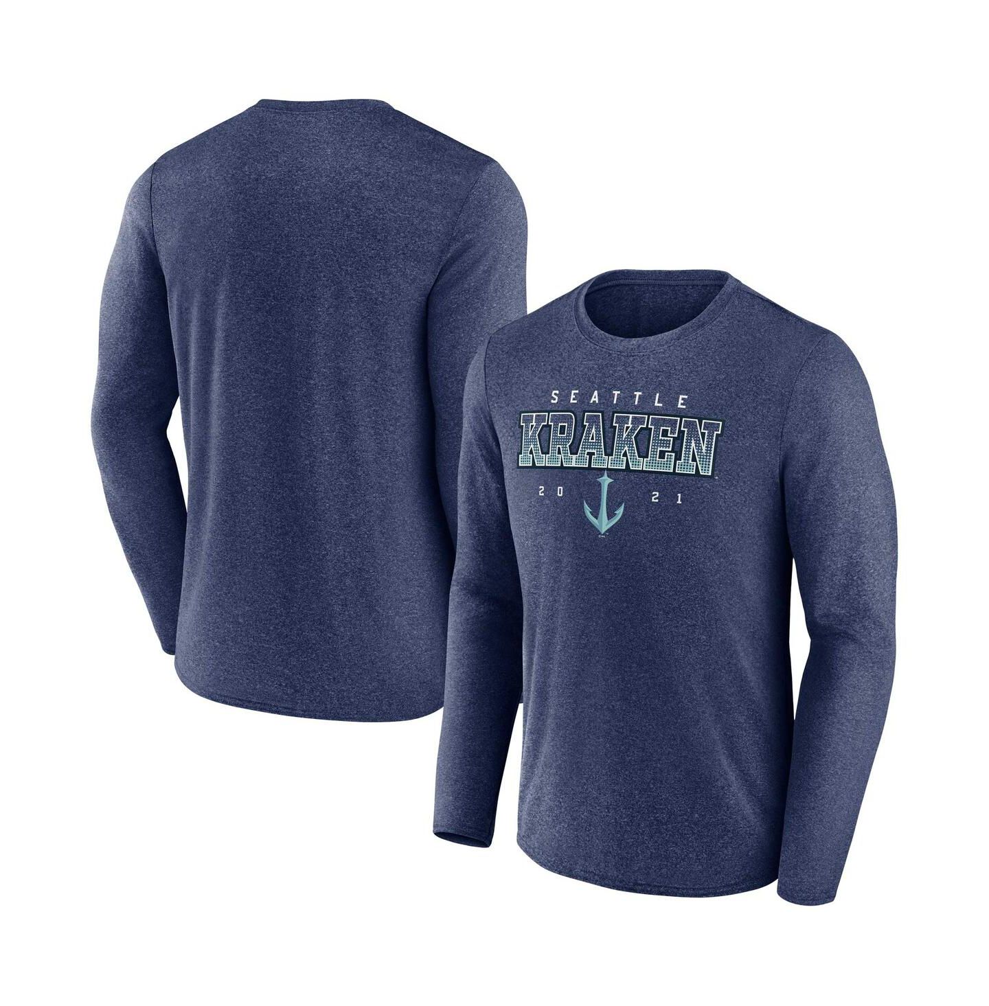 Мужская футболка Fanatics Heather Deep Sea Blue Seattle Kraken Long Sleeve — фото 1