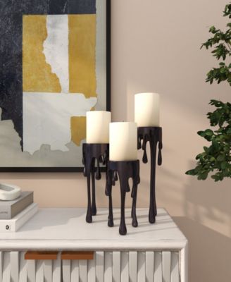 Aluminum Pillar Candle Holder with Dripping Melting Designed Legs Set of 3 - 12", 10", 8" H