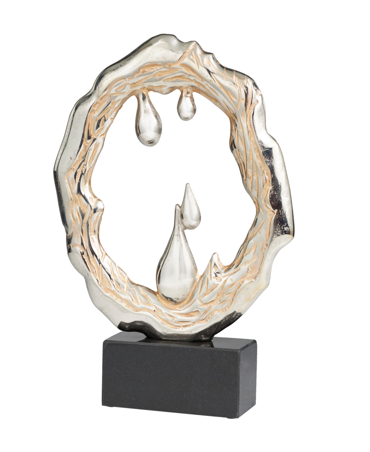 Rosemary Lane Aluminum Abstract Metallic Melting Drip Collection Sculpture With Marble Base, 14" X 3" X 17" In Silver