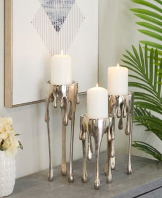 Aluminum Abstract Pillar Drip Candle Holder with Melting Designed Legs Set of 3 - 12", 10", 8" H