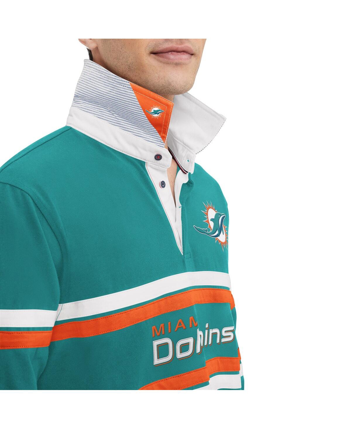 Shop Tommy Hilfiger Men's  Aqua Miami Dolphins Cory Varsity Rugby Long Sleeve T-shirt