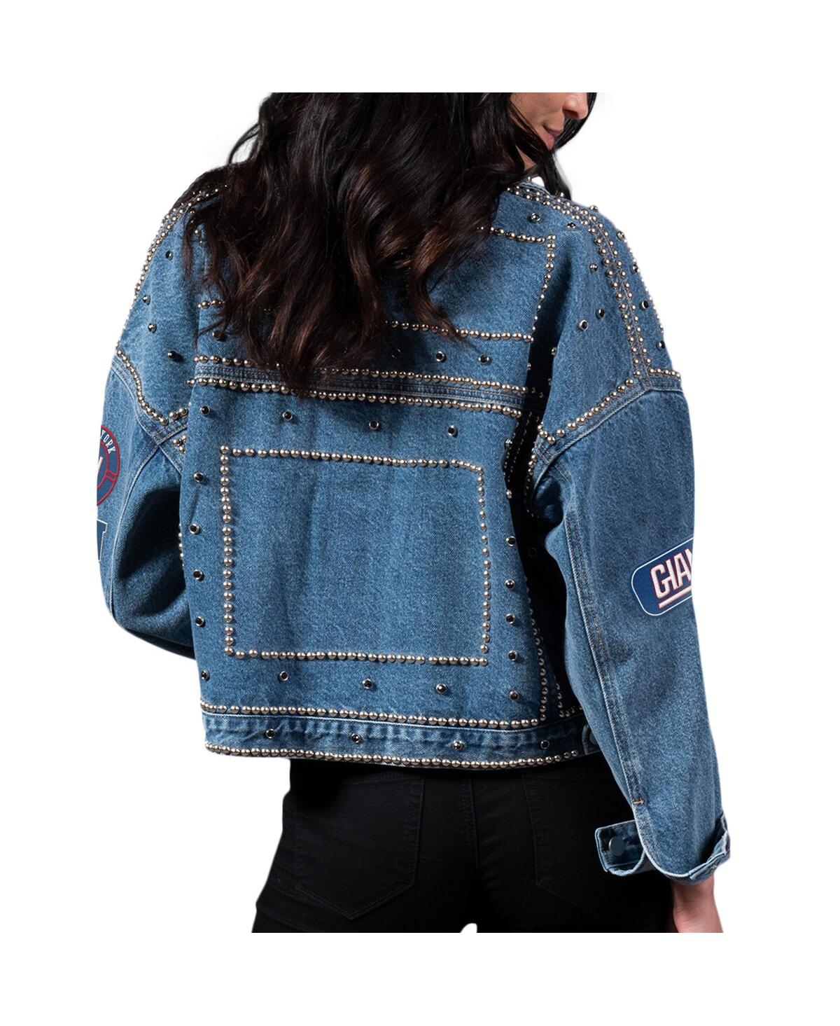Shop G-iii 4her By Carl Banks Women's  New York Giants First Finish Medium Denim Full-button Jacket In Blue