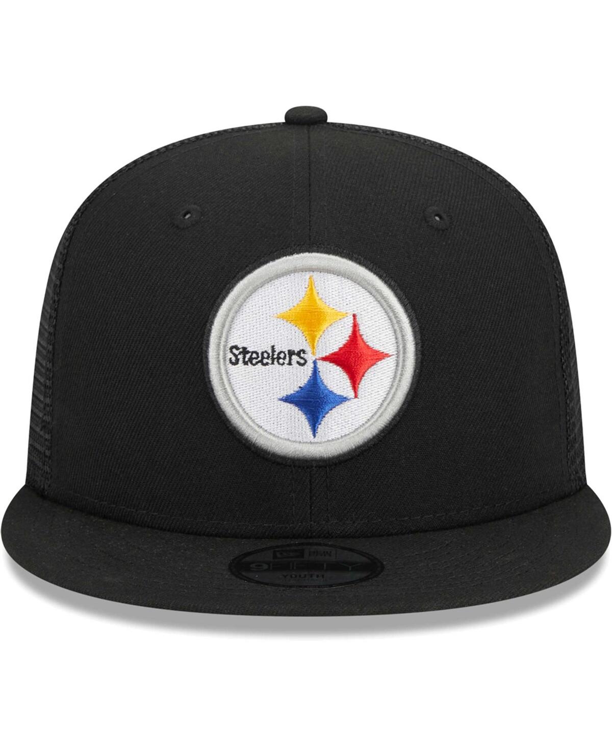 Youth Boys and Girls New EraPittsburgh Steelers Main Trucker 9FIFTY Snapback Hat - Black