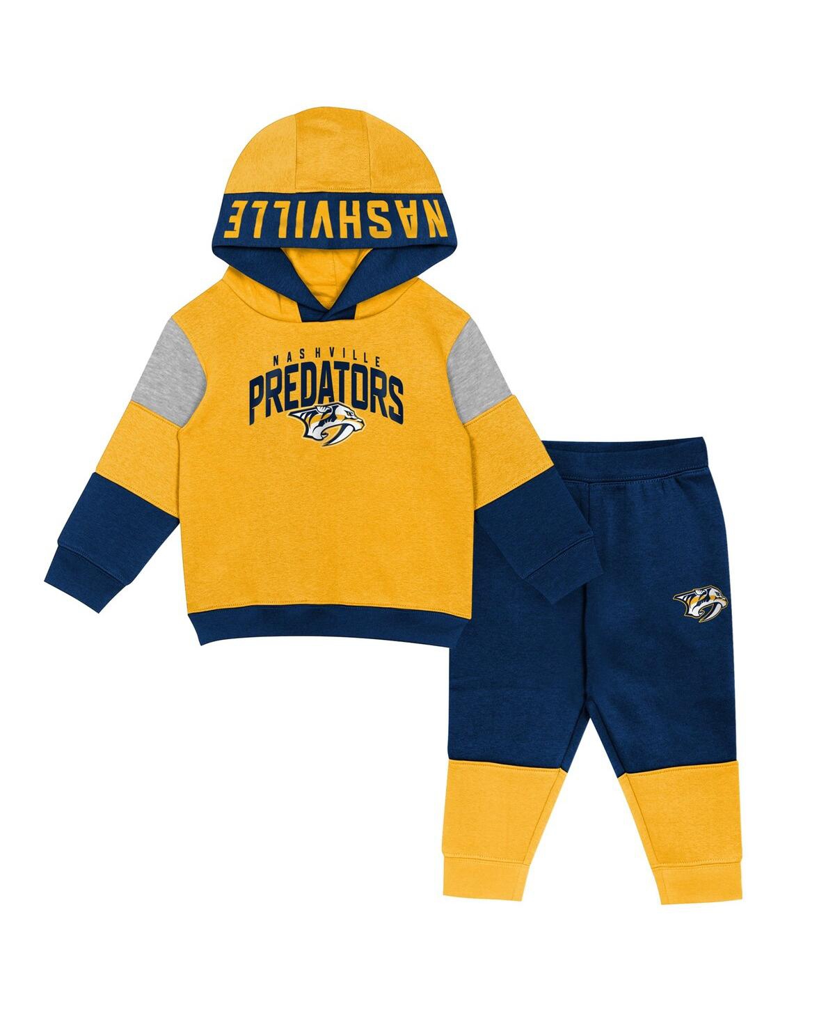 Outerstuff Babies' Toddler Boys And Girls Gold, Navy Nashville Predators Big Skate Fleece Pullover Hoodie And Sweatpant In Gold,navy
