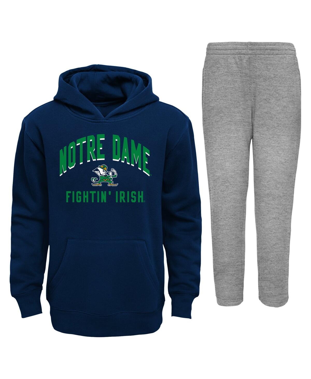Shop Outerstuff Infant Boys And Girls Navy, Gray Notre Dame Fighting Irish Play-by-play Pullover Fleece Hoodie And P In Navy,gray