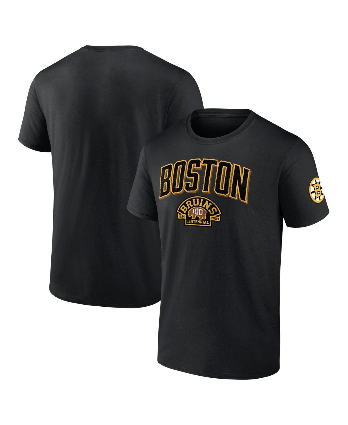 Fanatics Men's  Black Distressed Boston Bruins Centennial Lock Up T-shirt