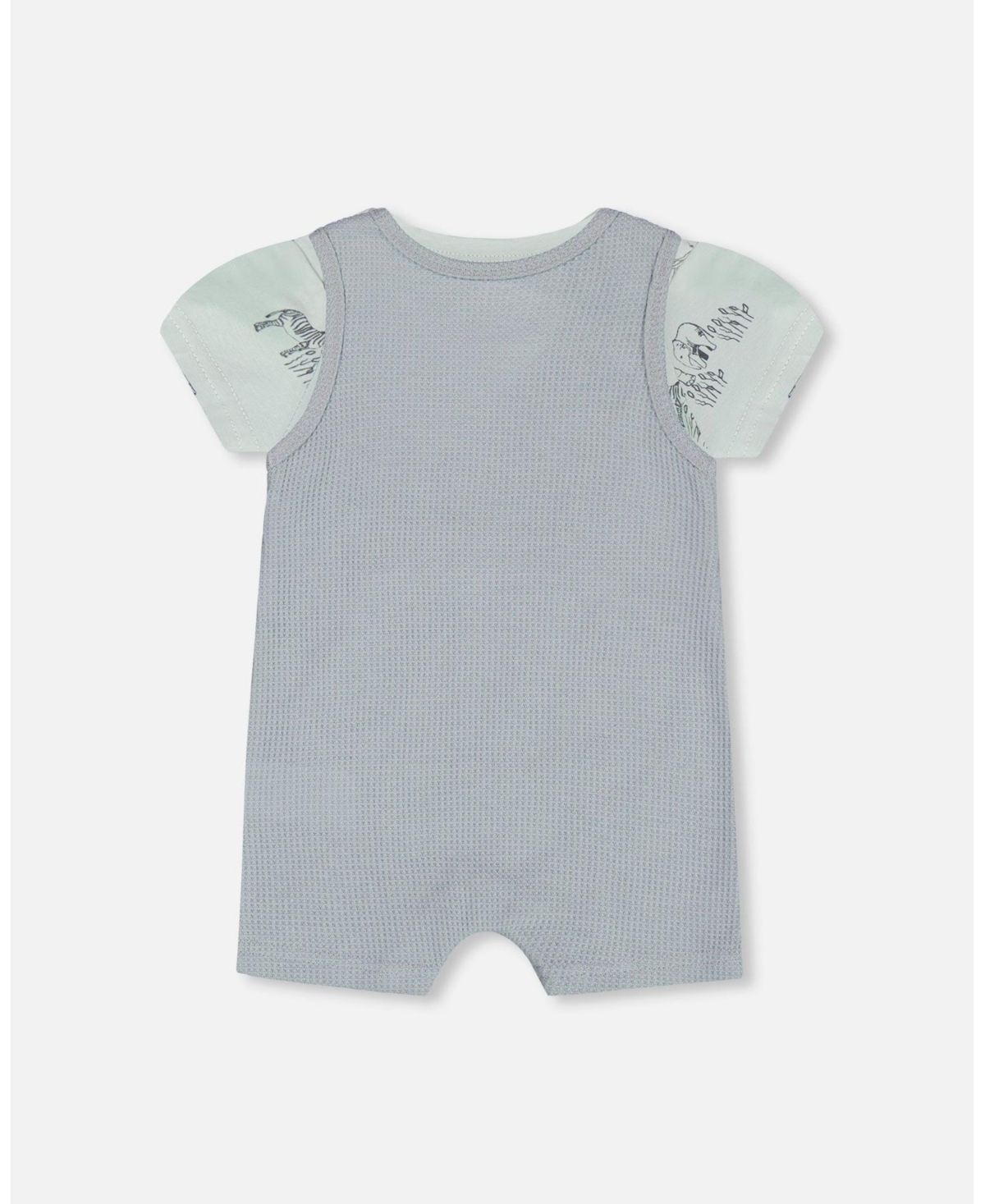 Baby Boy Organic Cotton Onesie And Waffle Shortall Set- Infant - Blue gray