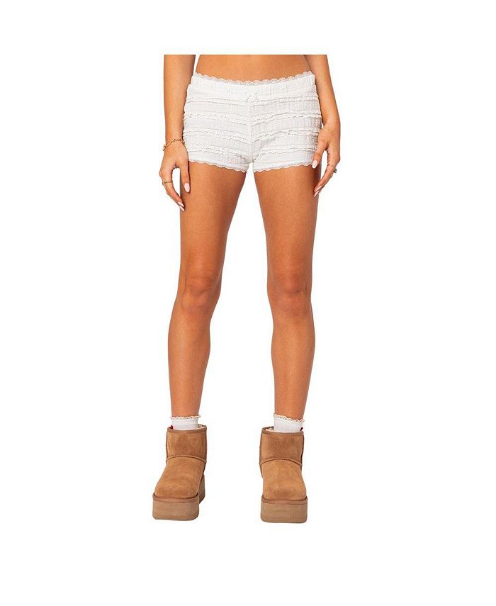 Edikted Women's Lucy ruffled lace shorts - Macy's