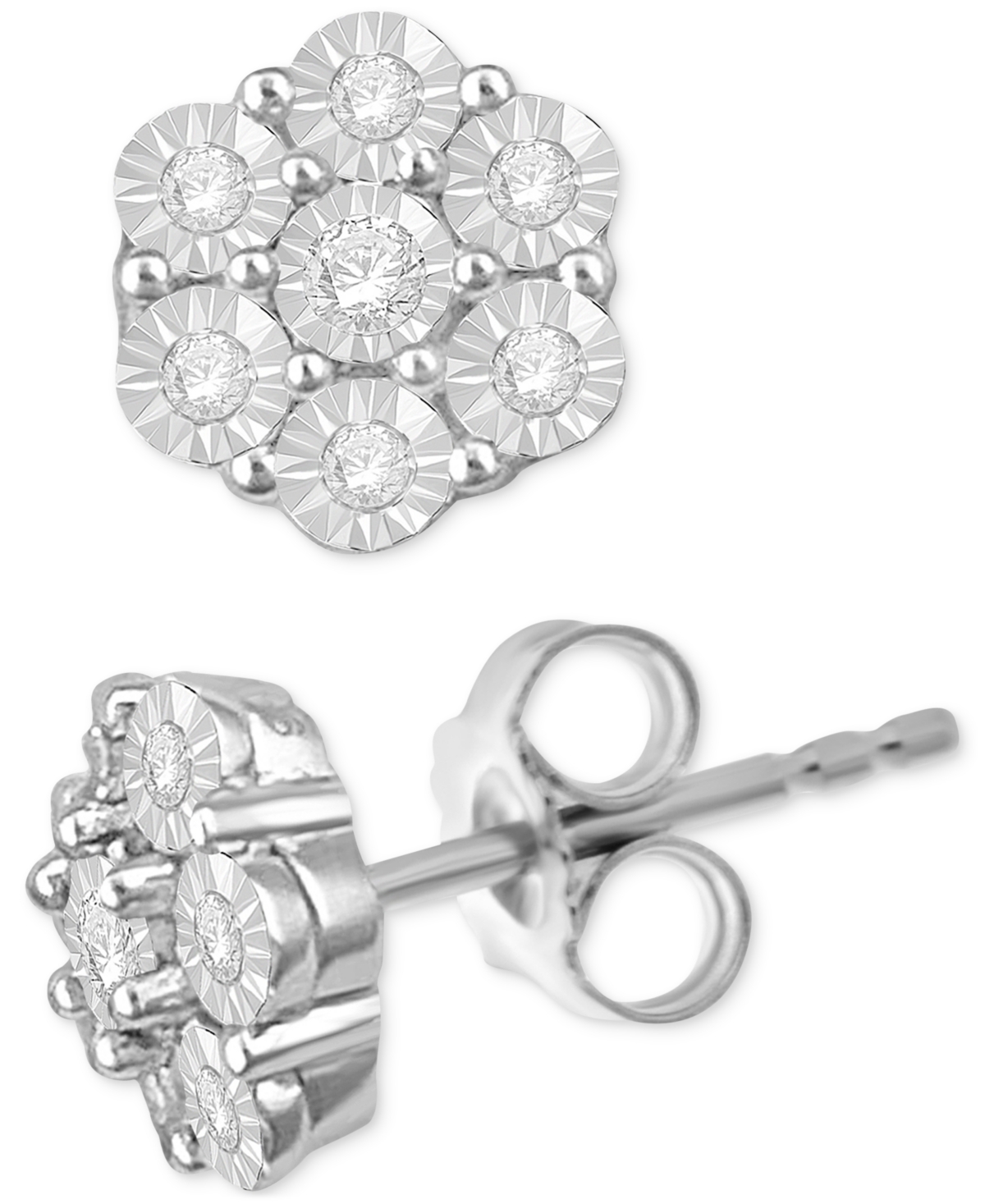 Macy's Diamond Miracle Plate Flower Cluster Stud Earrings (1/4 Ct. T.w.) In Sterling Silver