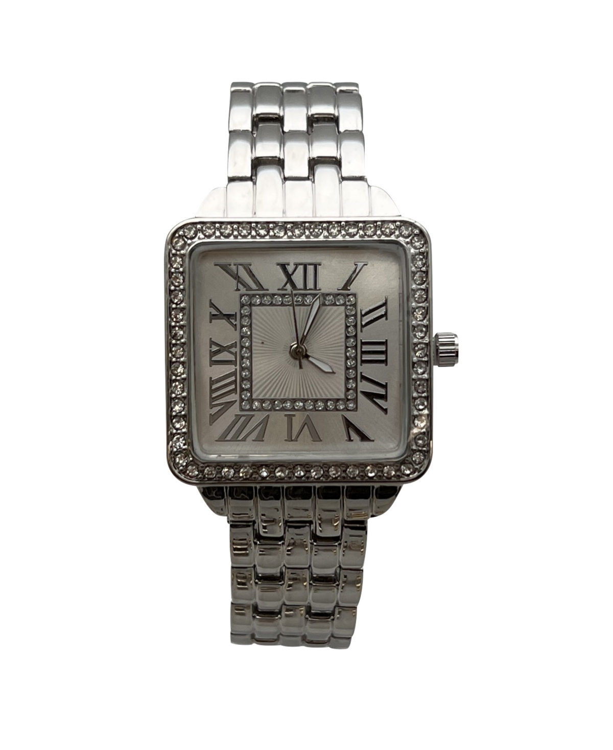 Silver Small Square and Rhinestones Metal Band Women Watch - Silver