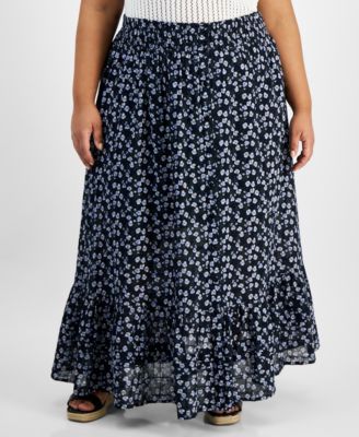 And Now This - Trendy Plus Size Printed Button-Front Maxi Skirt