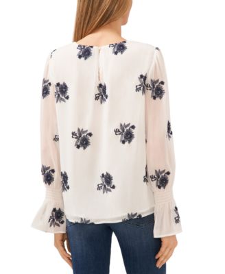 Women's Floral Print Smocked Cuff Blouse