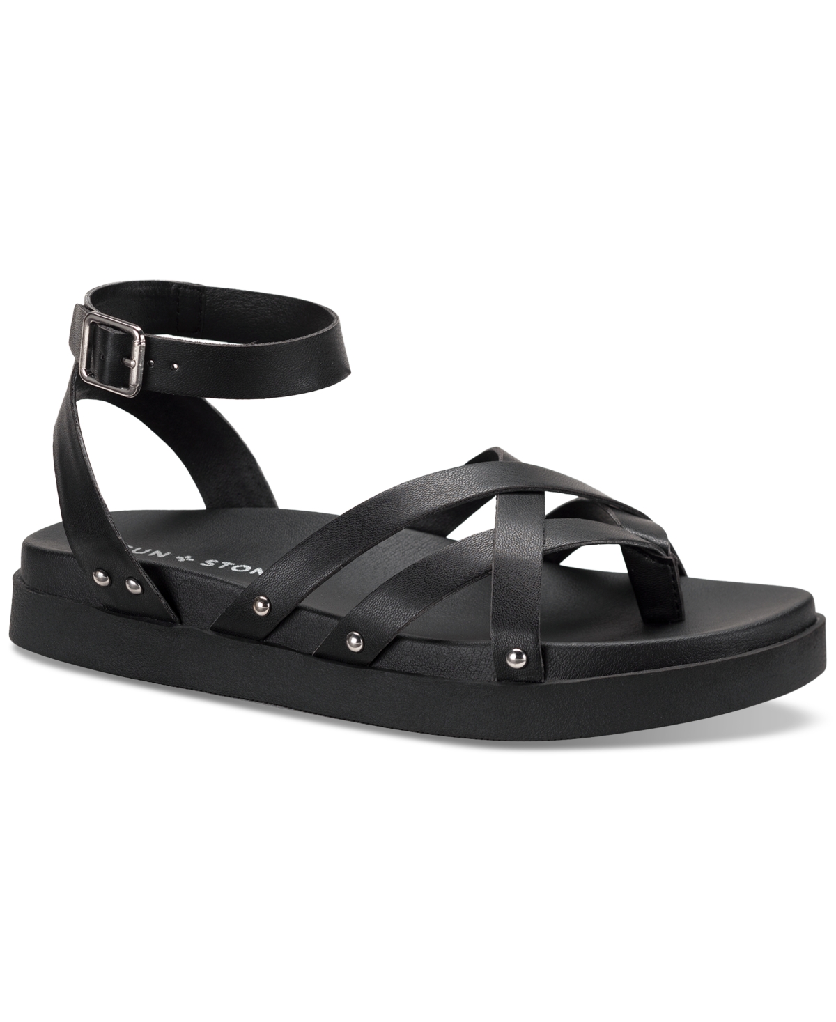 Shop Sun + Stone Women's Finchh Strappy Footbed Sandals, Created For Macy's In Black