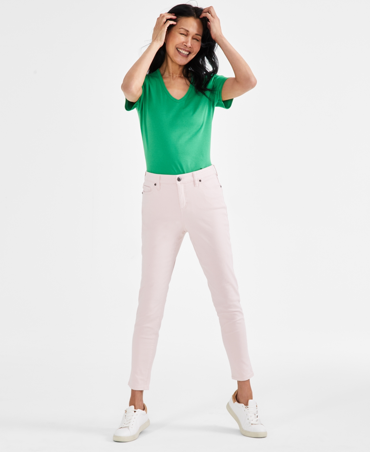 Shop Style & Co Petite Mid-rise Curvy Skinny Jeans, Created For Macy's In Lotus Pink