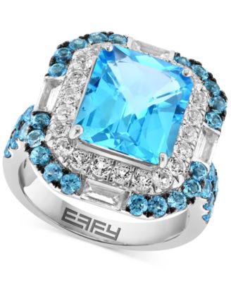 EFFY Collection - Blue Topaz (7-1/2 ct. t.w.) & White Topaz (1 ct. t.w.) Halo Ring in Sterling Silver