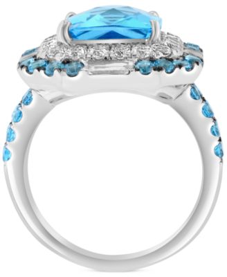 EFFY&reg; Blue Topaz (7-1/2 ct. t.w.) & White Topaz (1 ct. t.w.) Halo Ring in Sterling Silver