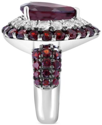 EFFY&reg; Garnet (7-1/3 ct. t.w.) & White Topaz (1-1/2 ct. t.w.) Pear Halo Ring in Sterling Silver