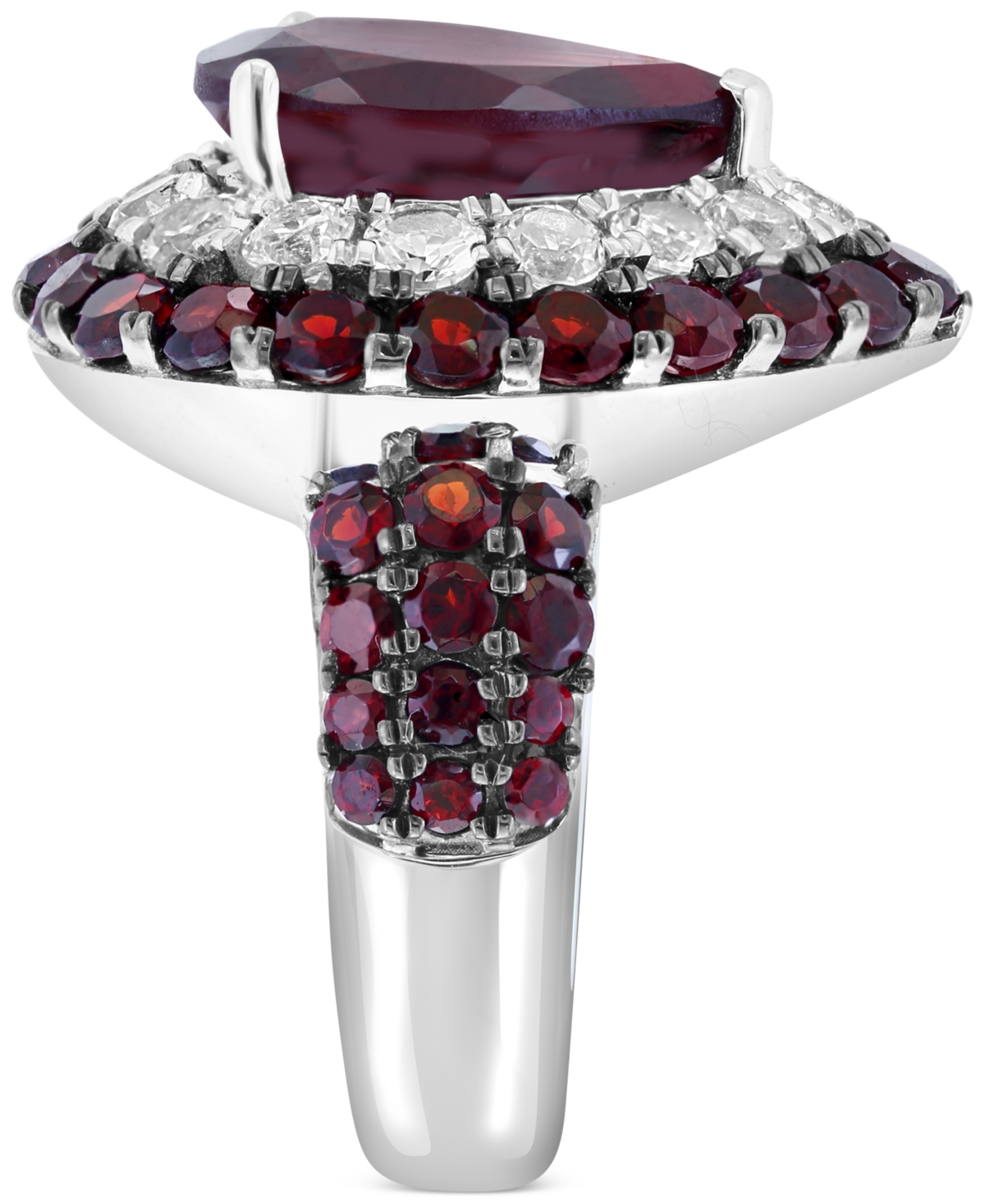 Effy Garnet (7-1/3 ct. t.w.) & White Topaz (1-1/2 ct. t.w.) Pear Halo Ring - Sterling Silver
